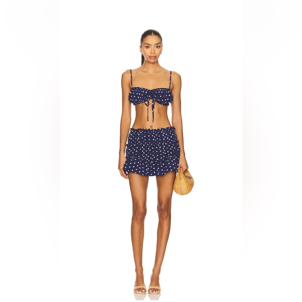 More to Come Mandy mini skirt set in Navy Polka Dot